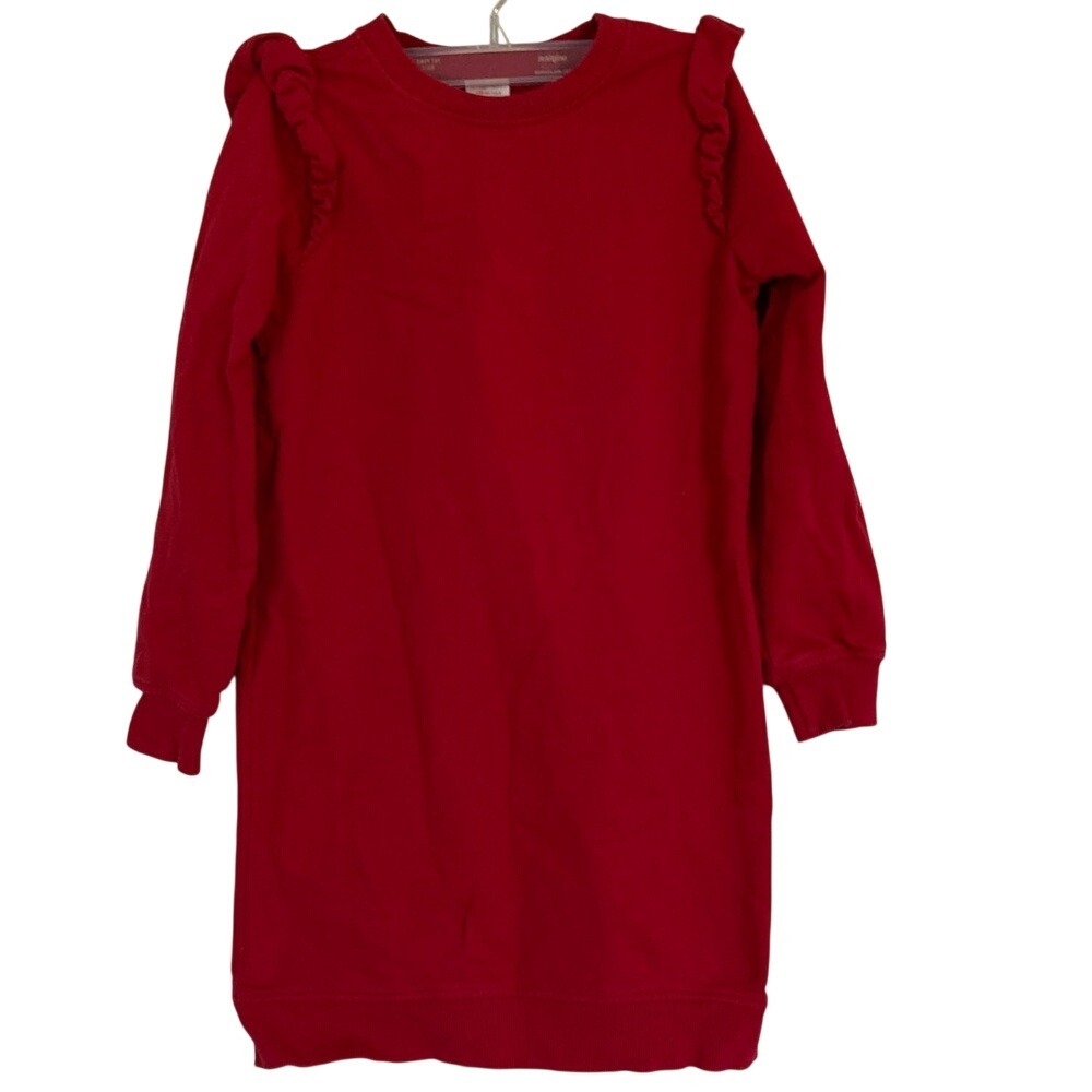 Hannah Andersson Girls Red Ruffled Sweatshirt Dress Size 130 8‎ Casual Versitile